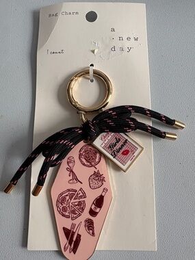 a new day Pink Bistro Charm Keychain with Gold Ring